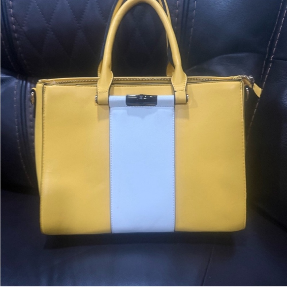 Yellow and White Handbag